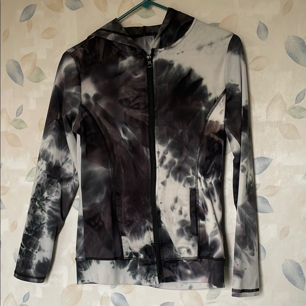 Tie Dye Black and White Zip Up Hooded Jacket